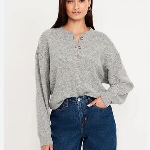 OLD NAVY Pepper and Salt Waffle Knit Henley Top